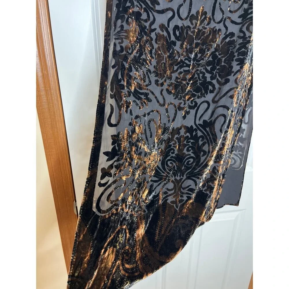 Black Gold Burnout Velvet Scarf Shawl‎ Sheer Wrap Whimsigoth